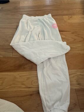 PINK Victoria's Secret White Fleece Joggers Logo Tag PINK butt small petite